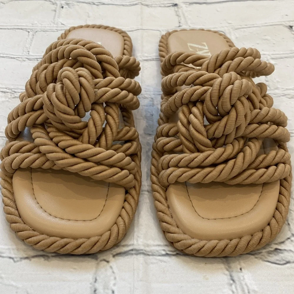 Zara Low Heel Knotted Braid Slide Sandal - Picture 5 of 16
